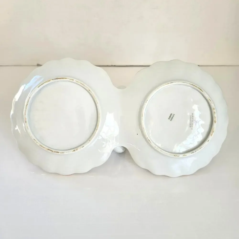 Vintage Haviland Limoge France Pondichery Handled Floral Double Shell Dish 1958